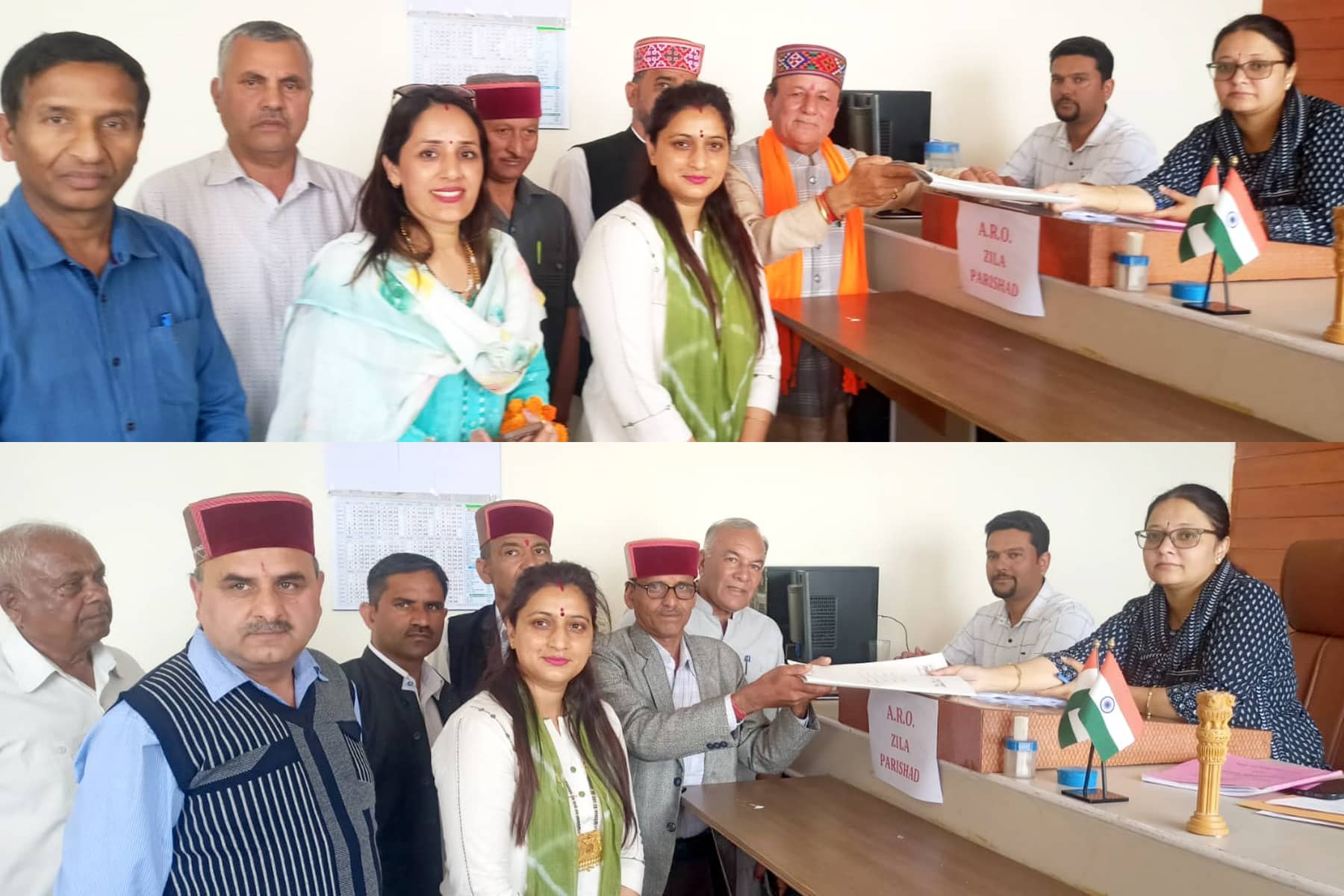 उपमंडल पच्छाद में जिला परिषद का नामांकन पत्र भरते हुए भाजपा समर्थित उम्मीदवार